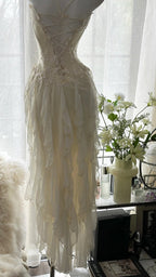 Fairy-Like Tube Top With Heart-Shaped Collar And Beaded Wood Ear Curled Skirt Chiffon Formal Prom Dress