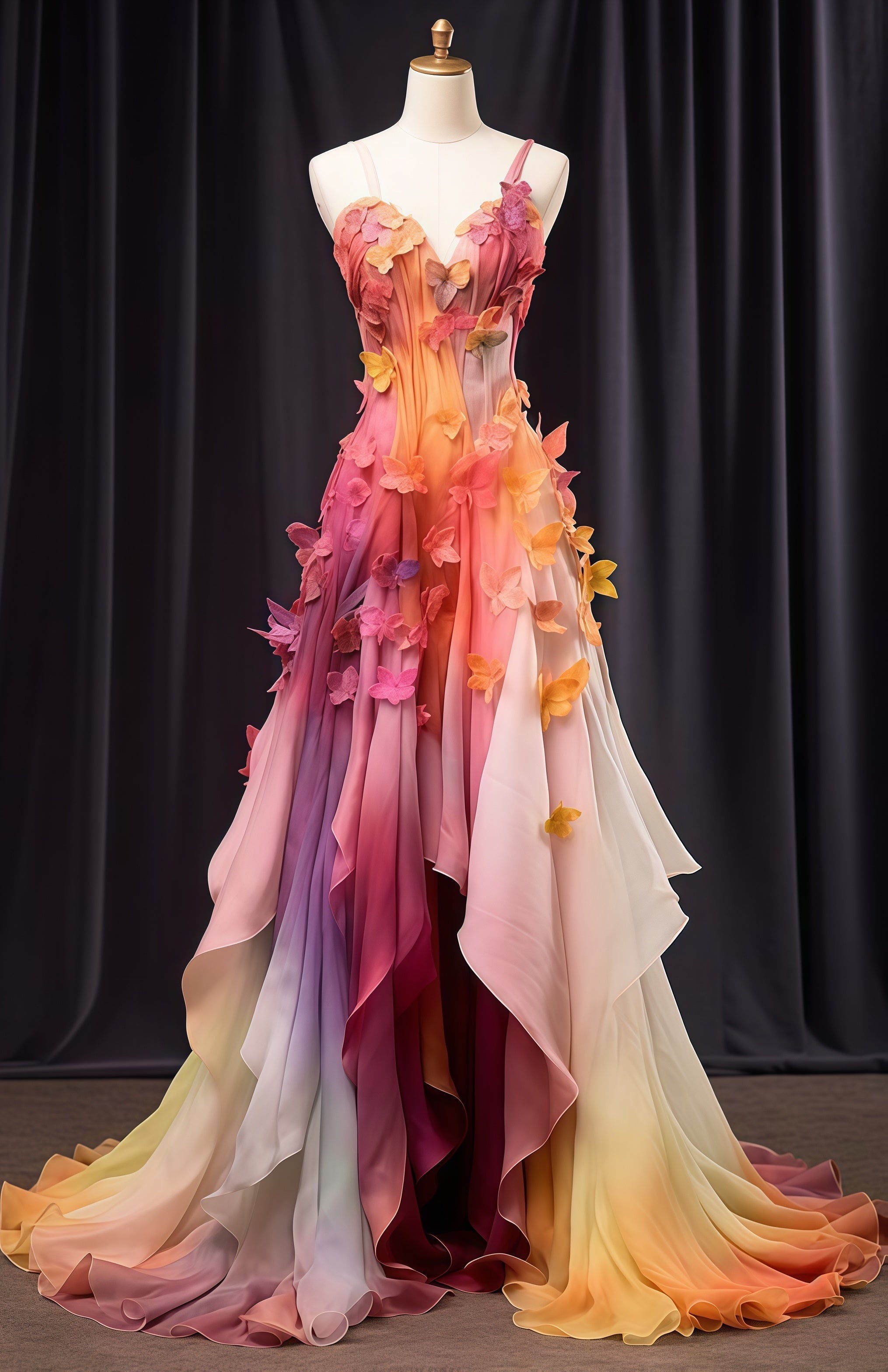 Fairy Tale Floral Party Dress, Spaghetti Straps Chiffon Evening Gown Main image