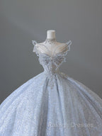 Fairytale Ball Gown Strapless Neckline Sequin Light Sky Blue Long Wedding Dresses Brides Dress