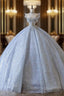 Fairytale Ball Gown Strapless Neckline Sequin Light Sky Blue Long Wedding Dresses Brides Dress