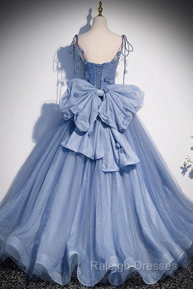 Fairytale Blue Flowers Long Tulle Ballgown Prom Dress Secondary image