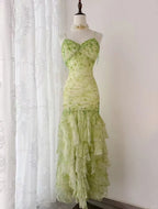 Fairytale Green Mermaid Vintage Prom Dress Sweetheart Chiffon Beaded Layed Prom Dress
