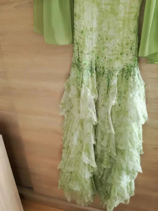 Fairytale Green Mermaid Vintage Prom Dress Sweetheart Chiffon Beaded Layed Prom Dress