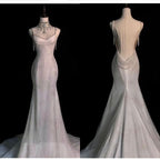 Fairytale Mermaid Wedding Dress Glittering Straps Backless Wedding Dresses