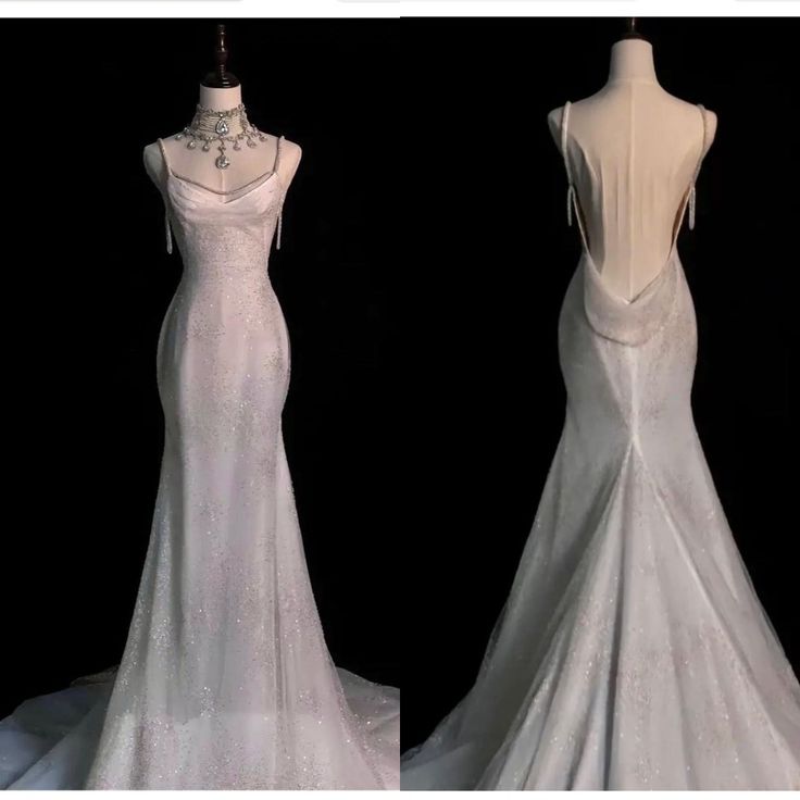 Fairytale Mermaid Wedding Dress Glittering Straps Backless Wedding Dresses