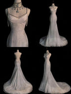 Fairytale Mermaid Wedding Dress Glittering Straps Backless Wedding Dresses