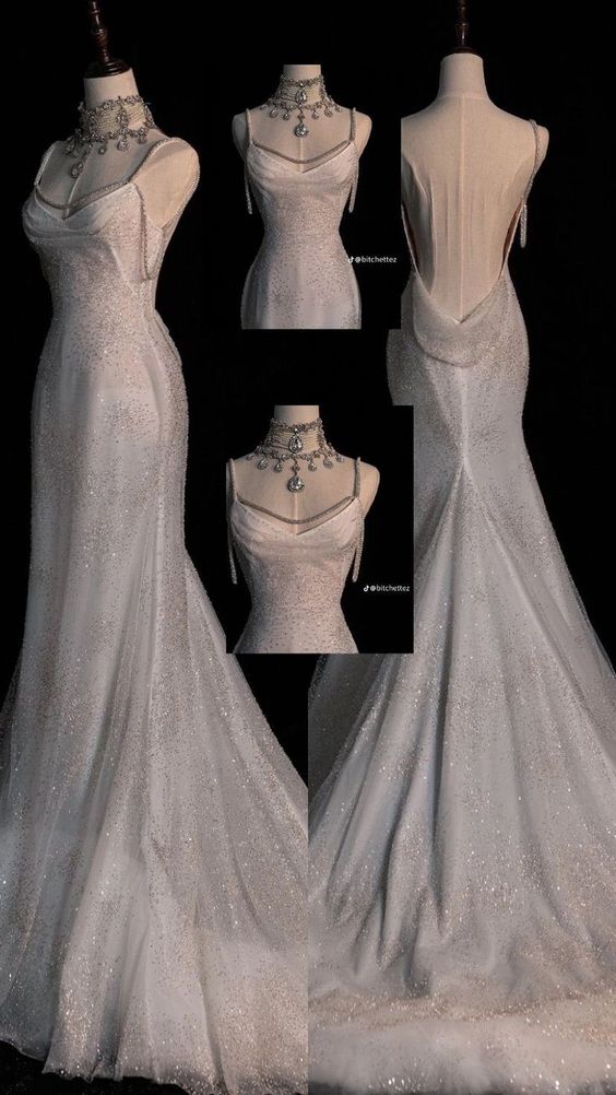 Fairytale Mermaid Wedding Dress Glittering Straps Backless Wedding Dresses