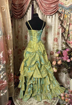 Fairytale Sage A-Line Mask Prom Dresses Beaded Satin Prom Gown For Birthady&Graduation