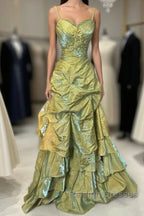Fairytale Sage A-Line Mask Prom Dresses Beaded Satin Prom Gown For Birthady&Graduation