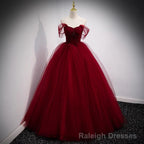 Fairytale Tulle Burgundy Sweet 16th Dress Ball Gowns for Prom,Princess Formal Dresses