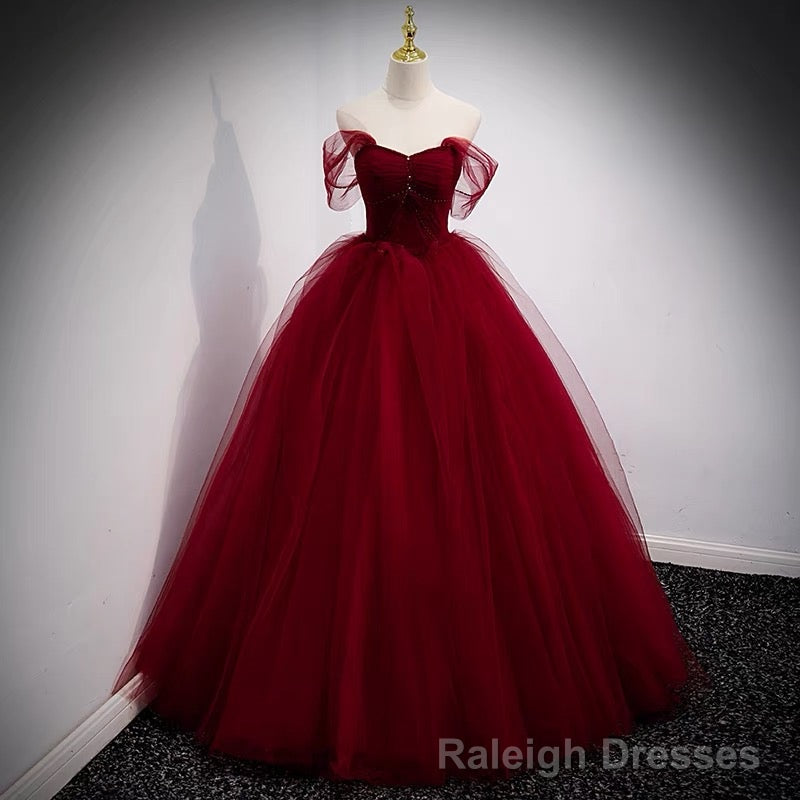 Fairytale Tulle Burgundy Sweet 16th Dress Ball Gowns for Prom,Princess Formal Dresses