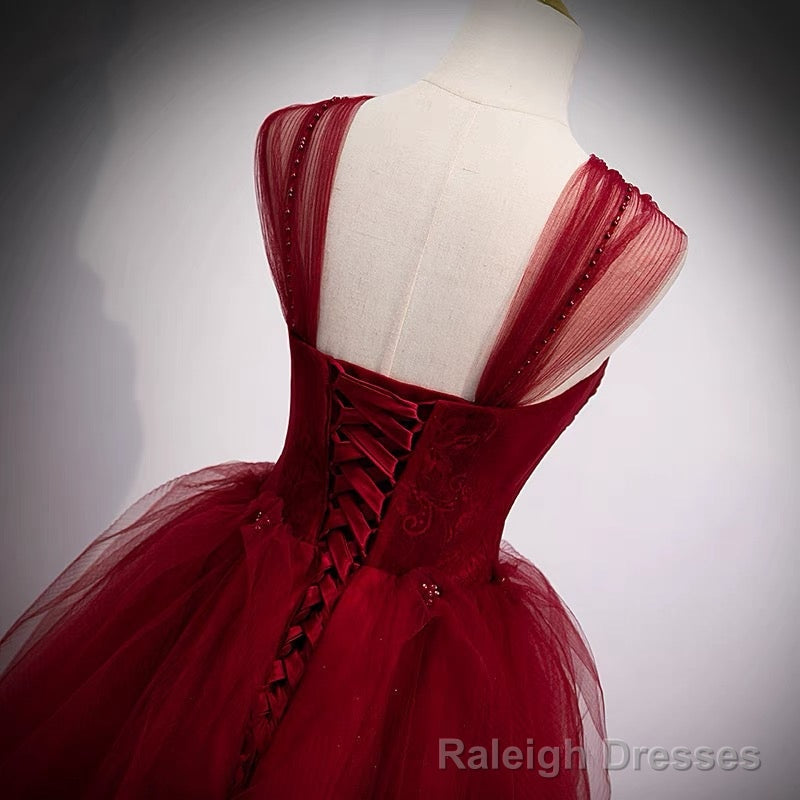 Fairytale Tulle Burgundy Sweet 16th Dress Ball Gowns for Prom,Princess Formal Dresses