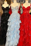 Fairytale Sequin-Embroidery Off-The-Shoulder Tiered Prom Dresses Long With Slit