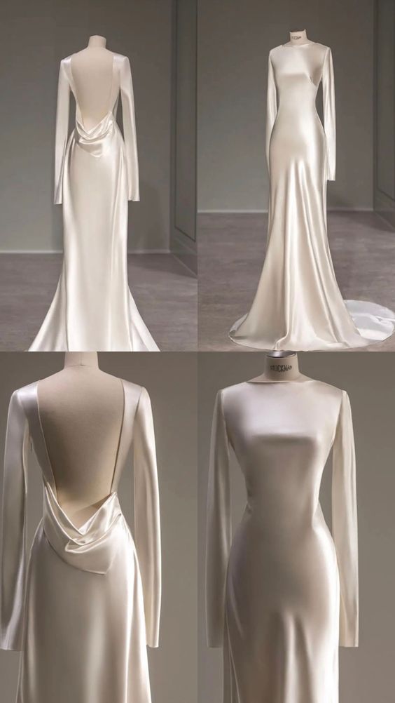 Fairytale With Long Sleeves And Open Back Satin Wedding Dresses