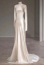 Fairytale With Long Sleeves And Open Back Satin Wedding Dresses