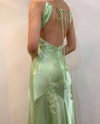 Fancy Mermaid Spaghetti Straps Green Backless Prom Dresses Long Prom Dresses Prom Dresses