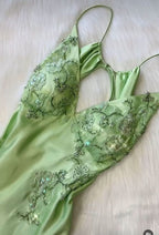 Fancy Mermaid Spaghetti Straps Green Backless Prom Dresses Long Prom Dresses Prom Dresses