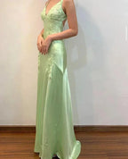 Fancy Mermaid Spaghetti Straps Green Backless Long Prom Dress Evening Dress Formal Dress