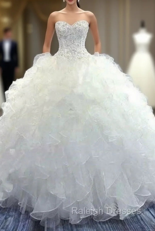 Fancy White/Ivory Strapless Organza Beading Wedding Dress Bridal Gowns Main image