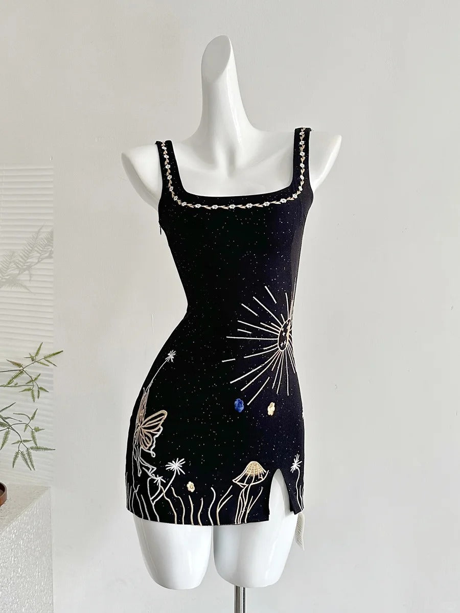 Fantasy Black Embroidered Slim Square Neck Short Birthday Dress Homecoming Dress Secondary image