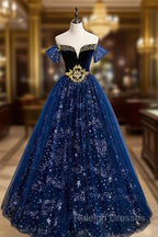 Fantasy Blue Ballgown Tulle Prom Dress with Bling