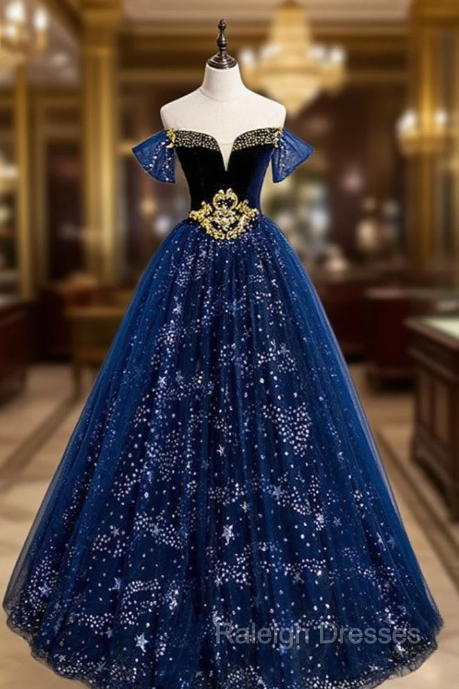 Fantasy Blue Ballgown Tulle Prom Dress with Bling