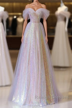 Fantasy Purple Bling Sequined Prom Dress Off Shoulder