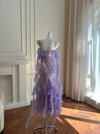 Fantasy Purple Mermaid Ruffled Tulle Sequined Long Formal Prom Dress