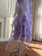 Fantasy Purple Mermaid Ruffled Tulle Sequined Long Formal Prom Dress