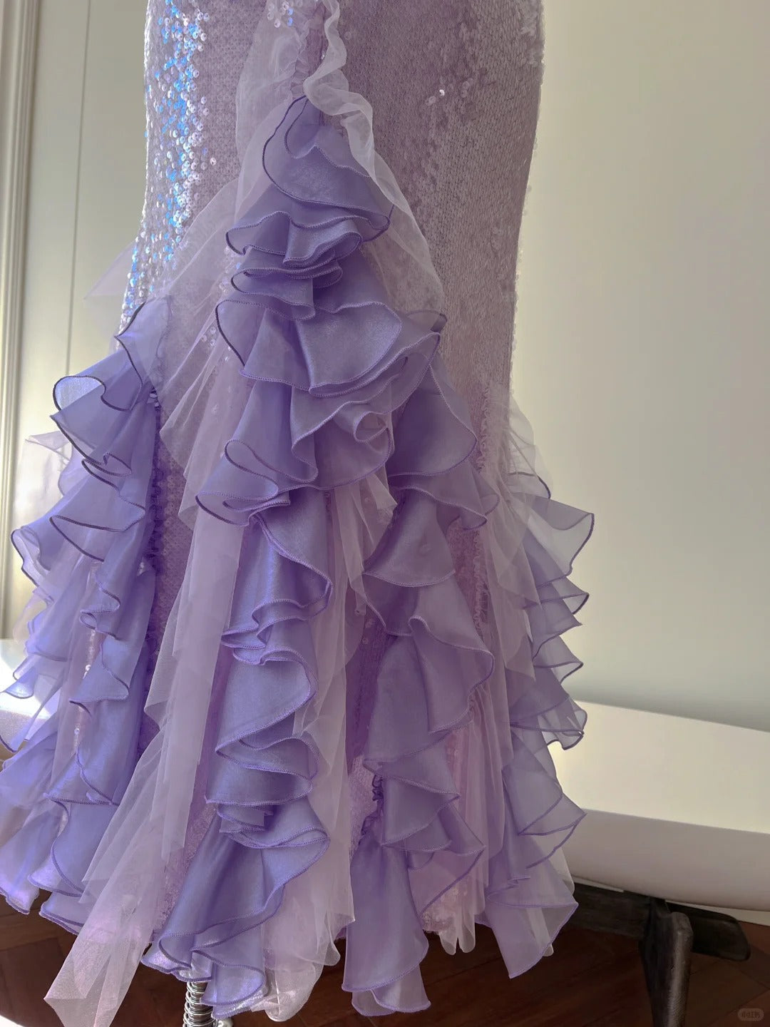 Fantasy Purple Mermaid Ruffled Tulle Sequined Long Formal Prom Dress