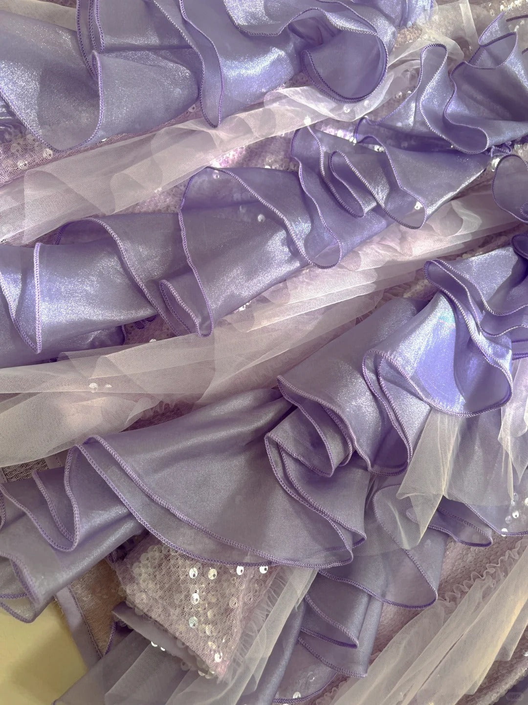 Fantasy Purple Mermaid Ruffled Tulle Sequined Long Formal Prom Dress