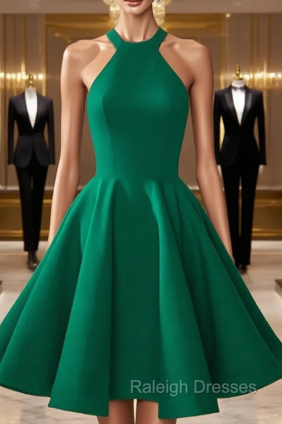 Fashion A-Line Halter Backless Green Homecoming Dress With Pleats Main image