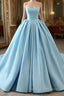 Fashion Blue Ball Gown Strapless Pleats Wedding Dress With Train Long Prom Evening Dress Formal Gown