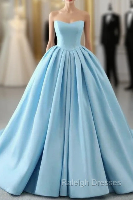 Fashion Blue Ball Gown Strapless Pleats Wedding Dress With Train Main image
