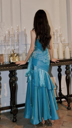 Fashion Burgundy Ruffle Prom Dress Long Spaghetti Straps Dance Dresses