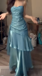 Fashion Burgundy Ruffle Long Prom Dresses Spaghetti Straps Dance Dress