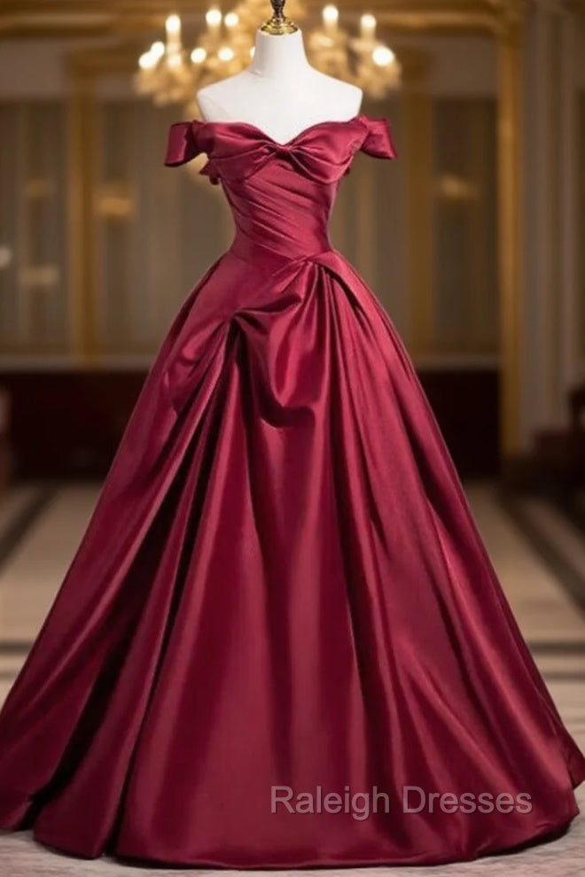 Fashion Burgundy Satin Pleats Prom Dress