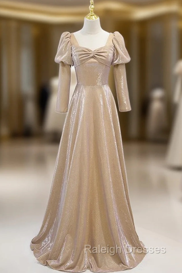 Fashion Gold Square Long Sleeve Prom Dress Main image