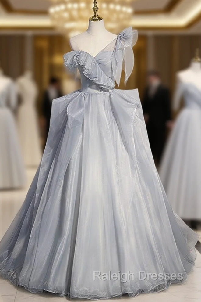 Fashion Gray Organza One Shoulder Prom Dress Main image