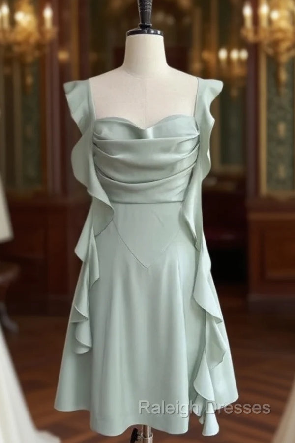 Fashion Green A Line Homecoming Dress Satin Mini Prom Dress Main image