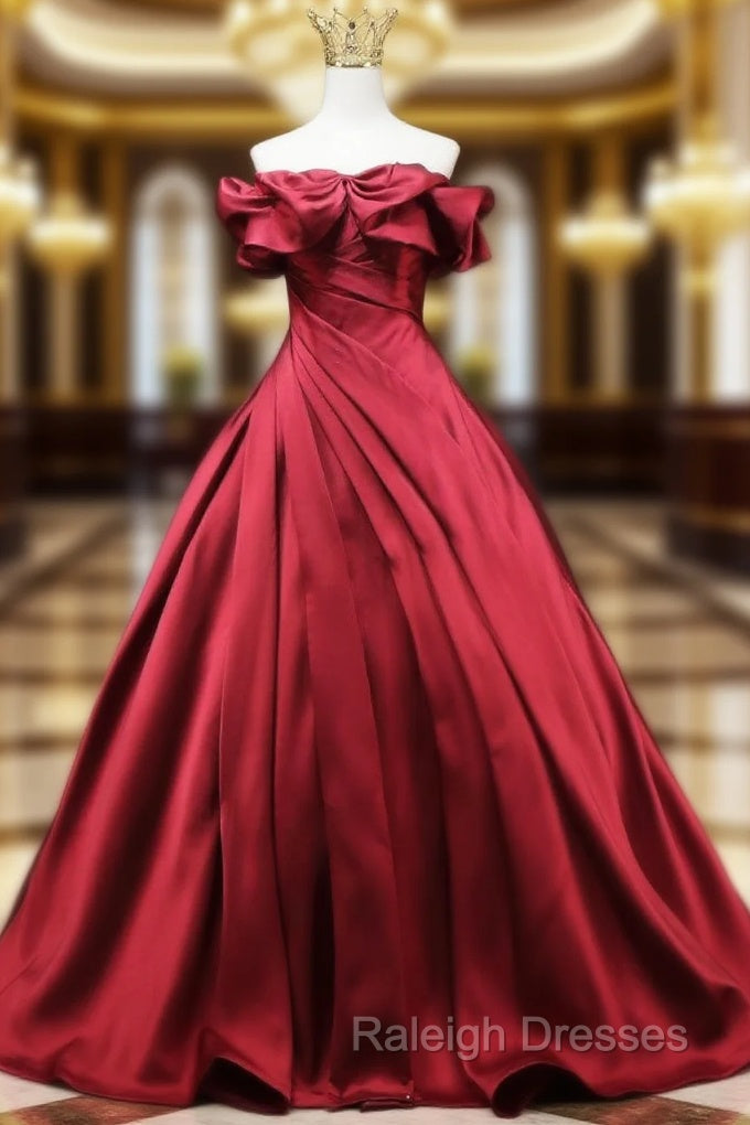 Fashion Green Satin Off the Shoulder Pleats Prom Dress Main image