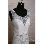 Fashion Ivory Lace Elegant Scoop Neck Open Back Vintage Column Sweep Trailing Wedding Dress
