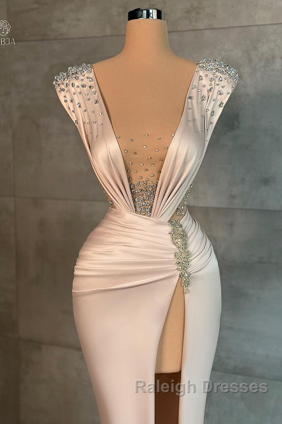 Fashion Long V-neck Split Front Mermaid Evening Prom Dresses With Rhinestones Secondary image