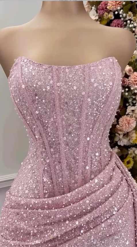 Fashion Pink Strapless Bodycon Short Prom Dress Glitter Sequin Homecoming Dress Secondary image