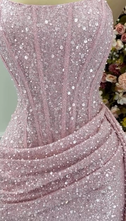 Fashion Pink Strapless Bodycon Short Prom Dress Glitter Sequin Homecoming Dress