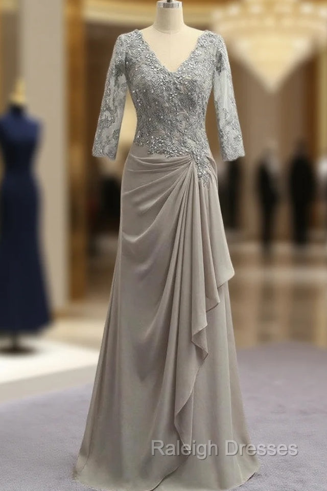 Fashion Plus Size Gray Mother Of The Bride Dresses A Line 3/4 Sleeves