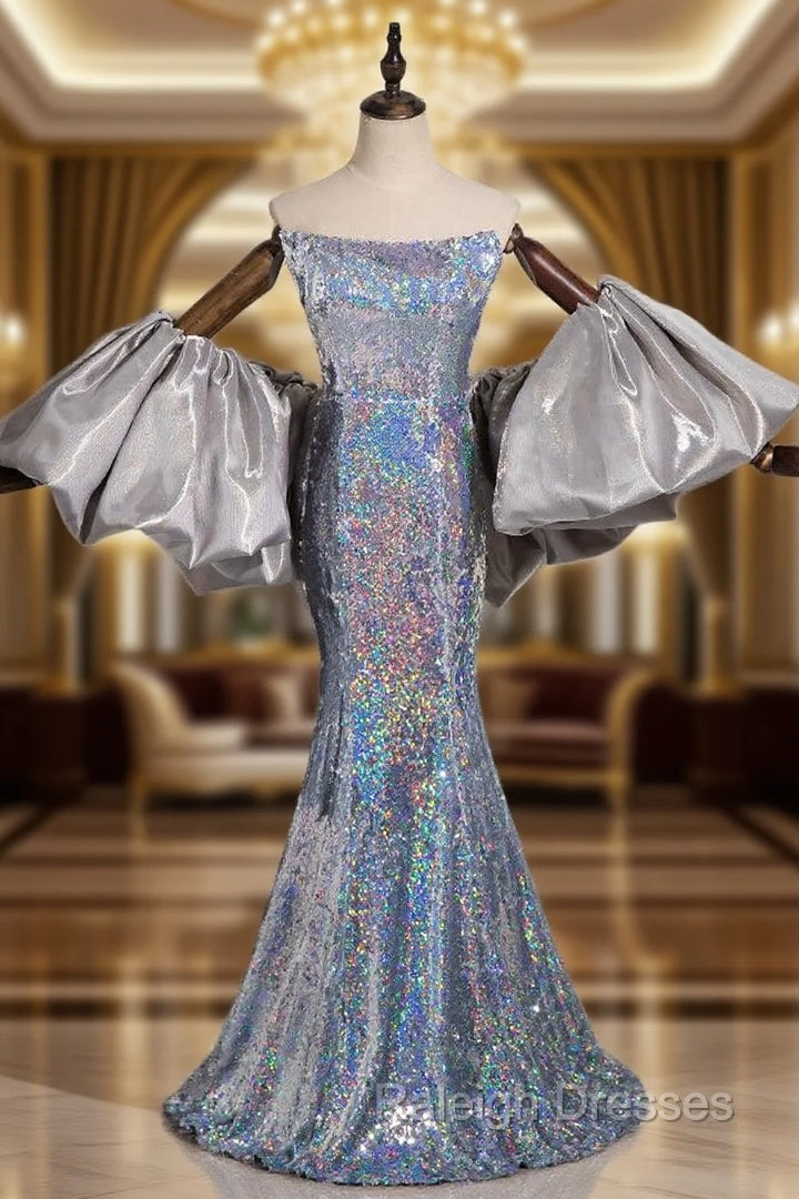 Fashion Silver Mermaid Sequins Strapless Prom Dress Main image