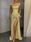 Yellow Shiny Sequins Long Fashion Sleeveless Slit Sexy Ball Gown Evening Dress