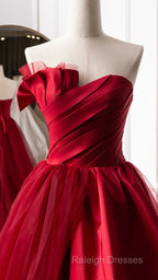 Fashion Tulle Satin Long Evening Dress Red Prom Dress
