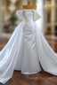 Fashion White Satin Strapless Pleats Pearls Wedding Dress
